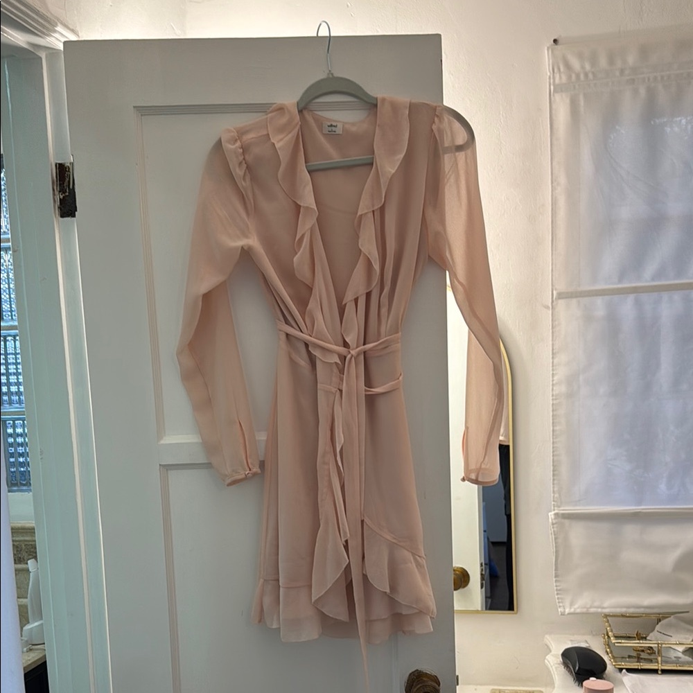 Aritzia Pink Plunge Neck Bishop Sleeve Cocktail Dress